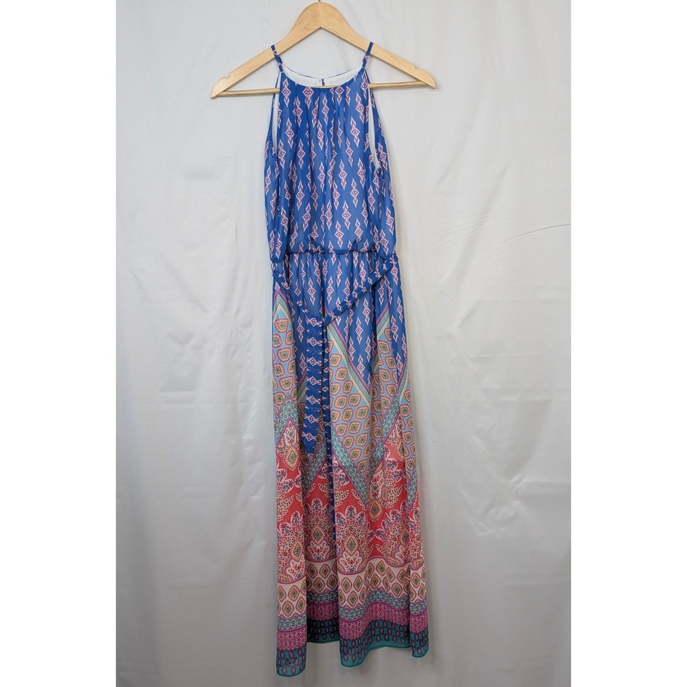Amy Byer Womens Size 16 Maxi Dress Blue Boho Sleeveless Lined Summer